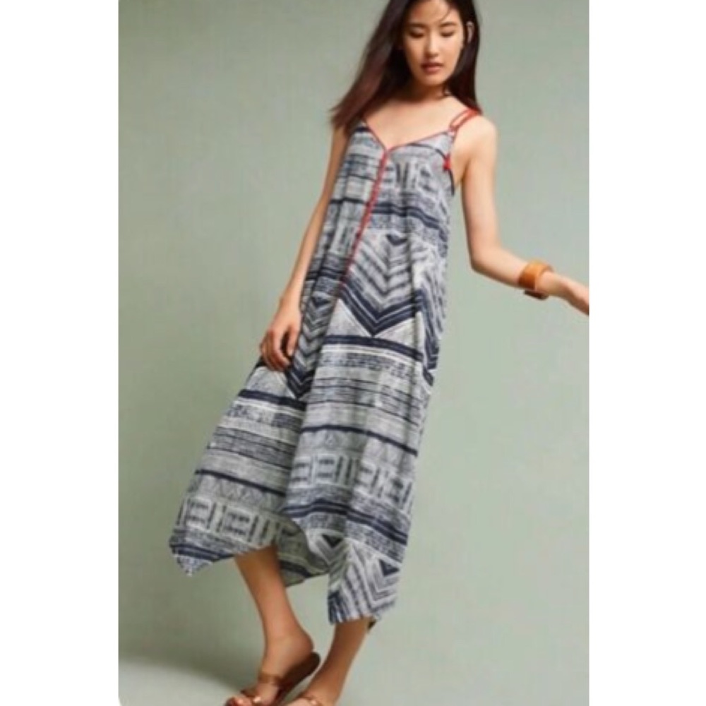 Akemi + Kin Size XS Riviera Boho Tribal Tassel Tie Hanky Hem Maxi Dress
